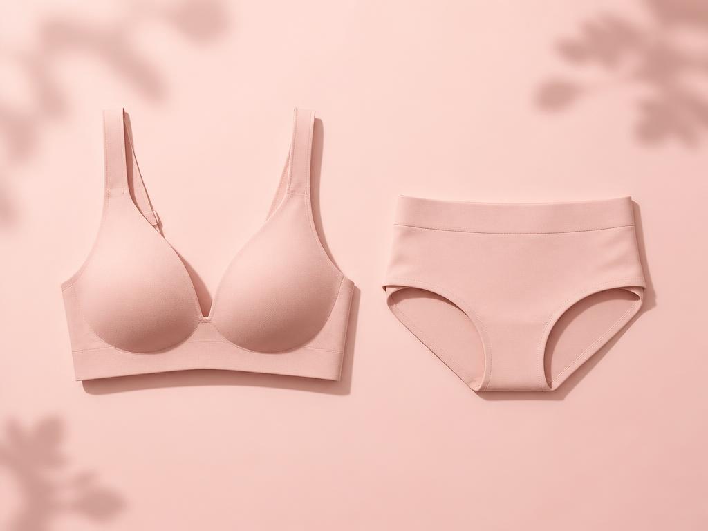 Blush bra and matching brief side by side on a pink background for a bundle offer layout